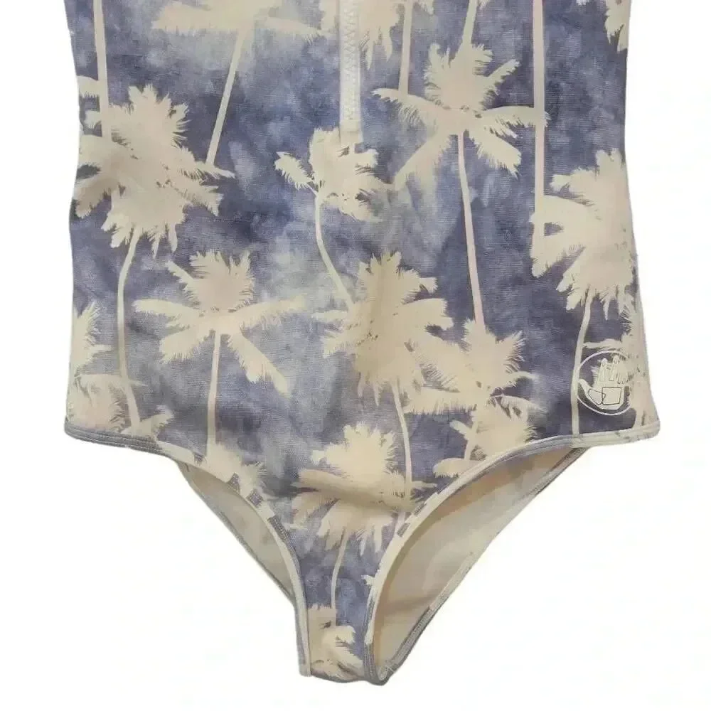 Body Glove Women's White & Blue Nylon/Spandex Denim City Palm Print Standard Lon